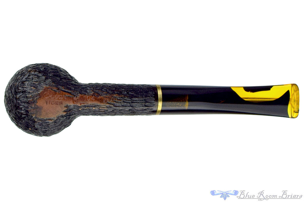 Savinelli Oscar Tiger 104 Rusticated Billiard (6mm Filter) Sitter with Brass Estate Pipe