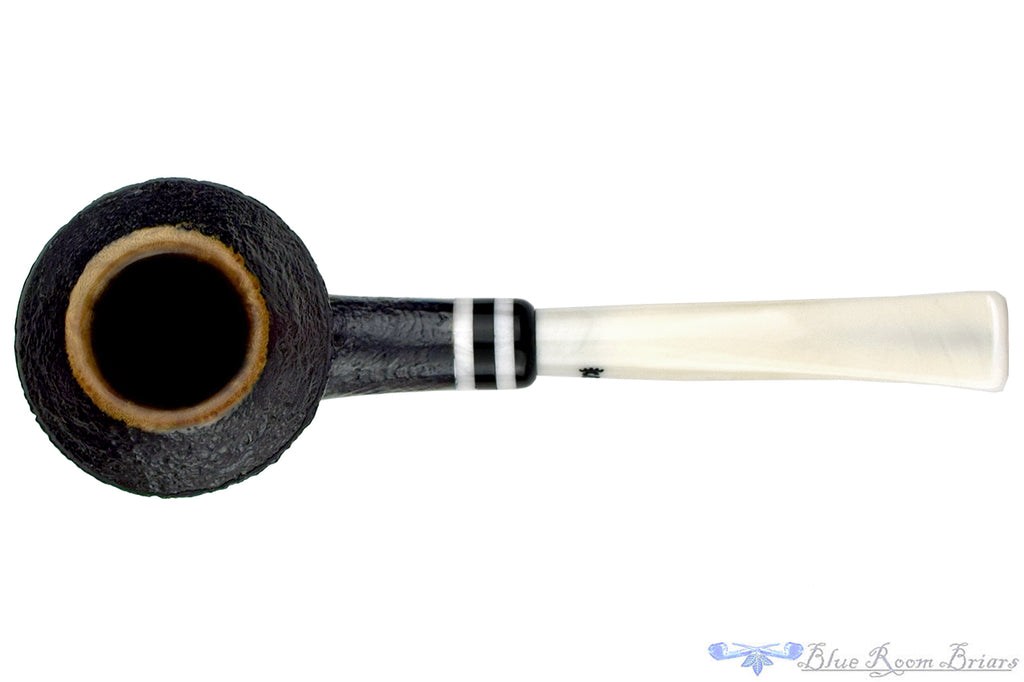 Blue Room Briars is proud to present this Stanwell Black White 406 Black Blast Bent Rhodesian with Acrylic Estate Pipe