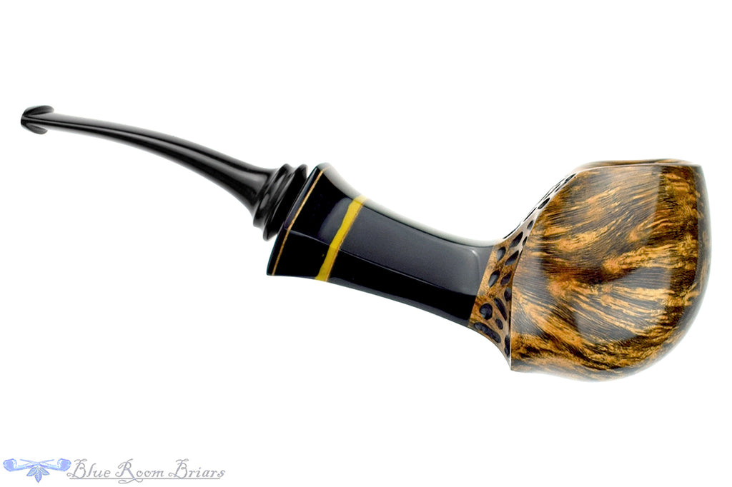 Blue Room Briars is proud to present this Daniel Mustran Pipe Bent Spot Carved Blowfish with Acrylic Resin and Exotic Wood