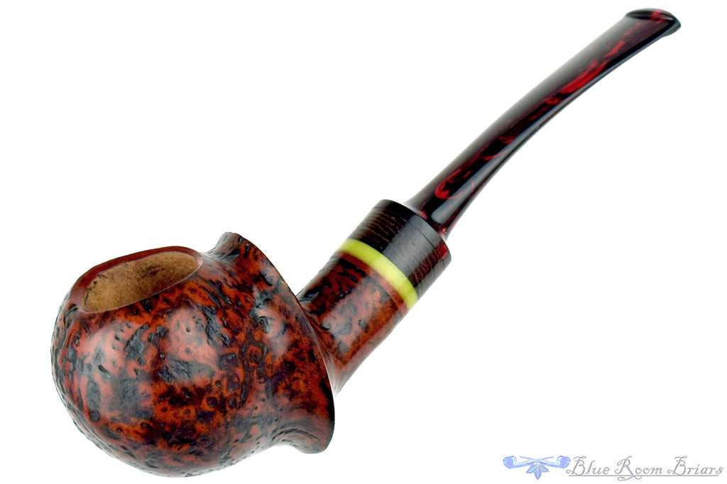 Blue Room Briars is proud to present this Daniel Mustran Pipe Bent Sandblast Blowfish with Black Palmwood and Elforyn