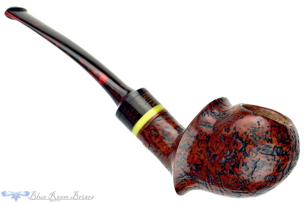 Blue Room Briars is proud to present this Daniel Mustran Pipe Bent Sandblast Blowfish with Black Palmwood and Elforyn