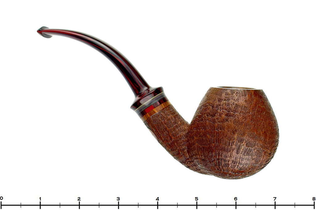 Blue Room Briars is proud to present this Russ Cook (2019 Make) Large Bent Sandblast Apple with Brindle and Fordite Estate Pipe