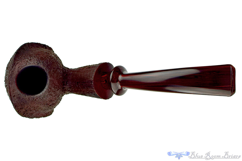 Blue Room Briars is proud to present this Russ Cook (2020 Make) Bent Sandblast Turtle with Brindle Estate Pipe