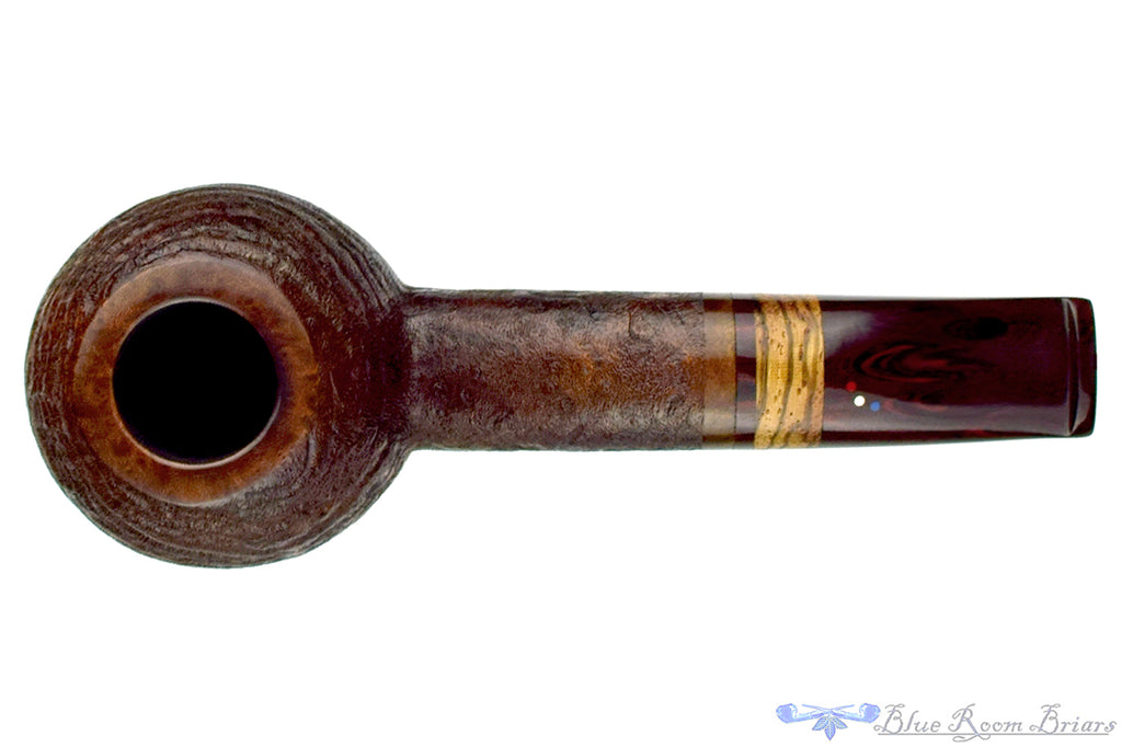 Blue Room Briars is proud to present this Dr. Bob Ring Blast Hawkbill with Zebrawood and Brindle Estate Pipe