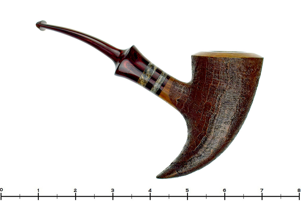 Blue Room Briars is proud to present this Russ Cook (2019 Make) Bent Sandblast Pickaxe with Stone and Brindle Estate Pipe