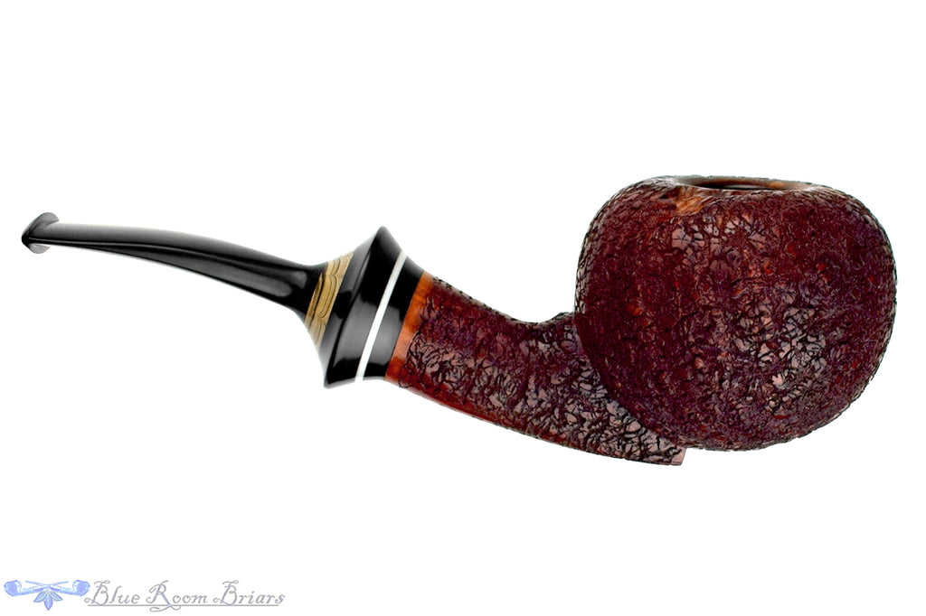 Blue Room Briars is proud to present this Joseph Skoda Cracked Shell (2021 Make) Bent Tomato with Brindle and Acrylic Estate Pipe