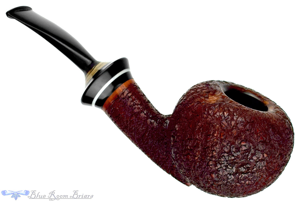 Blue Room Briars is proud to present this Joseph Skoda Cracked Shell (2021 Make) Bent Tomato with Brindle and Acrylic Estate Pipe