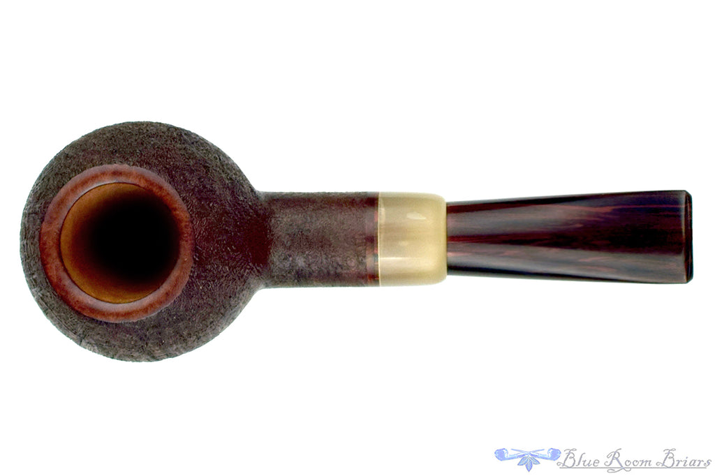 Blue Room Briars is proud to present this Maksim Nazarenko Sandblast Tomato with Horn and Brindle UNSMOKED Estate Pipe