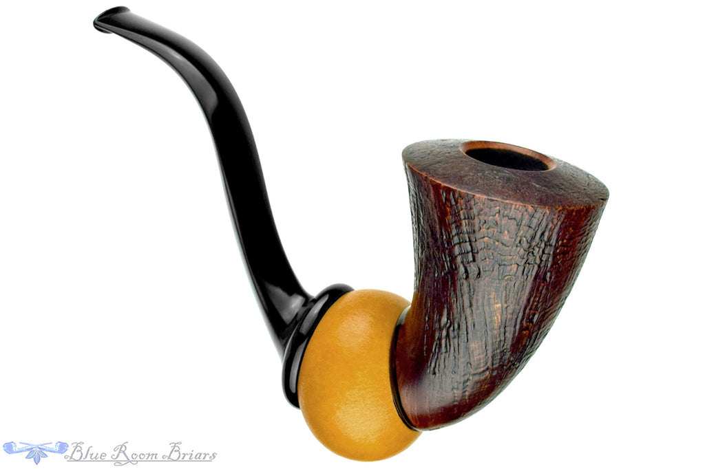 Blue Room Briars is proud to present this Marek Cikl Pipe Bent Sandblast McBash with Calabash Gourd