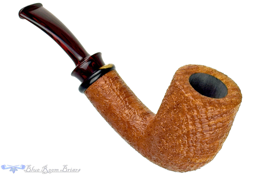 Blue Room Briars is proud to present this Bill Shalosky Pipe 733 Bent Tan Blast Billiard with Brindle and Blackwood