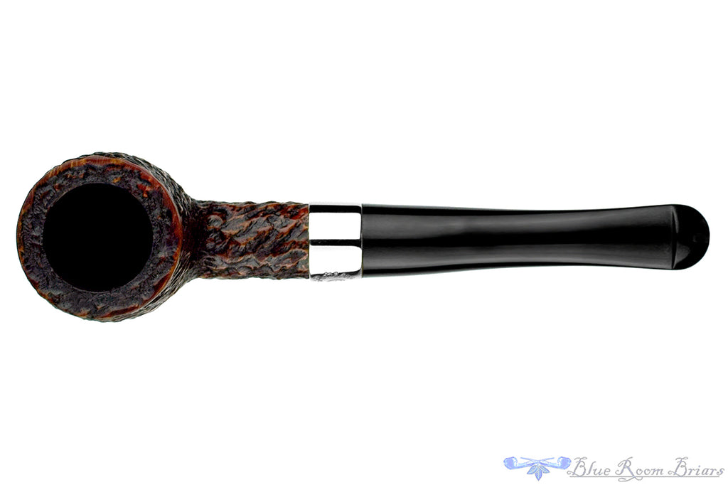 Blue Room Briars is proud to present this Peterson Donegal Rocky X105 Rusticated Billiard with Nickel and P-Lip Estate Pipe