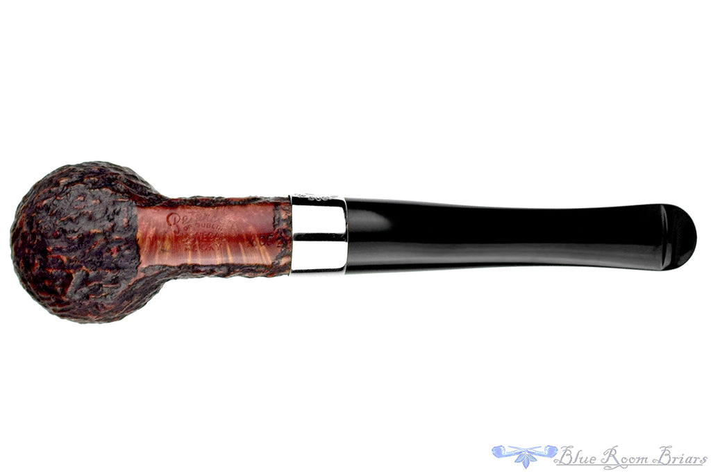 Blue Room Briars is proud to present this Peterson Donegal Rocky X105 Rusticated Billiard with Nickel and P-Lip Estate Pipe