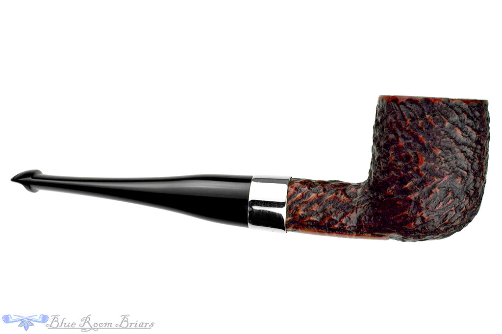 Blue Room Briars is proud to present this Peterson Donegal Rocky X105 Rusticated Billiard with Nickel and P-Lip Estate Pipe