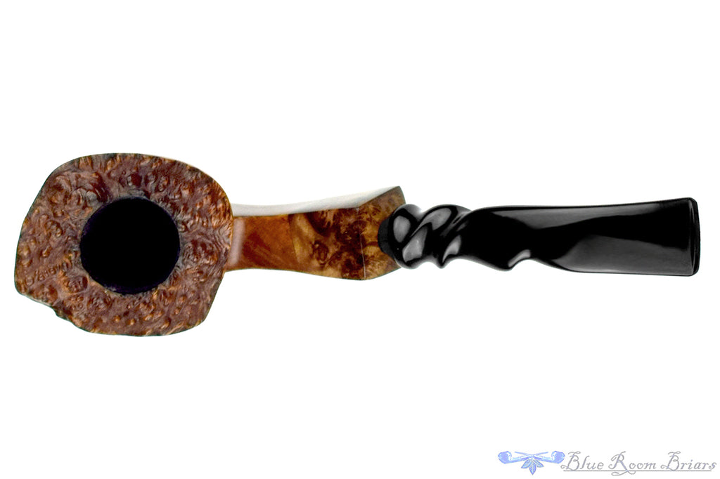 Blue Room Briars is proud to present this Randy Wiley 55 Bent Spot Carved Freehand with Wood Burl and Plateau Estate Pipe