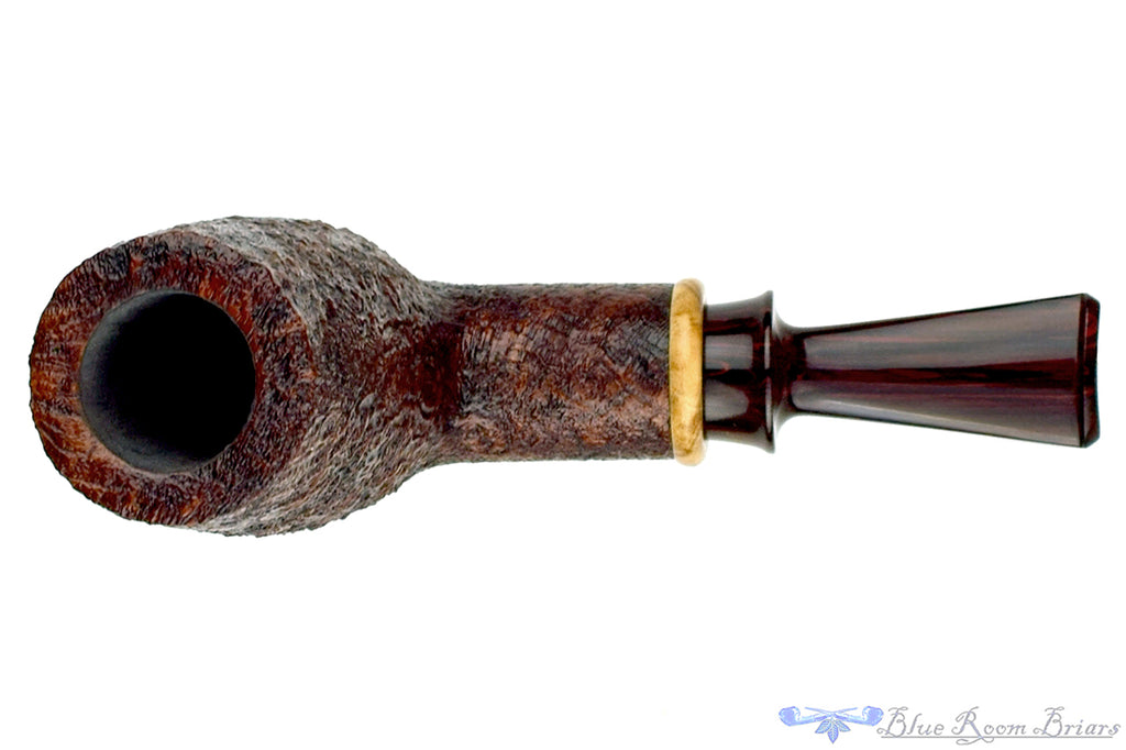 Blue Room Briars is proud to present this Bill Shalosky Pipe 753 Sandblast Brow Burner with Olive Wood and Brindle