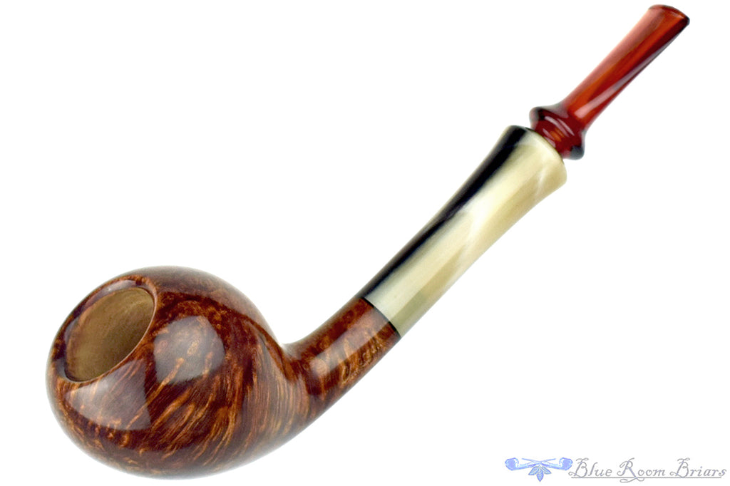 Blue Room Briars is proud to present this Chris Morgan Pipe High-Contrast Pear with Horn and Amberite