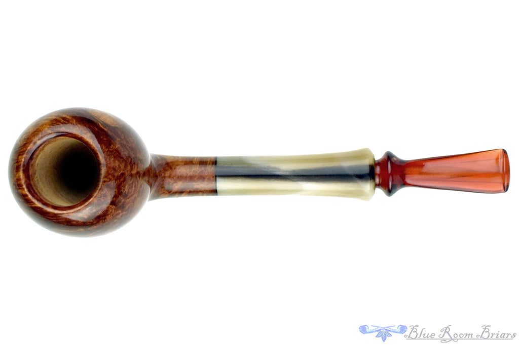 Blue Room Briars is proud to present this Chris Morgan Pipe High-Contrast Pear with Horn and Amberite