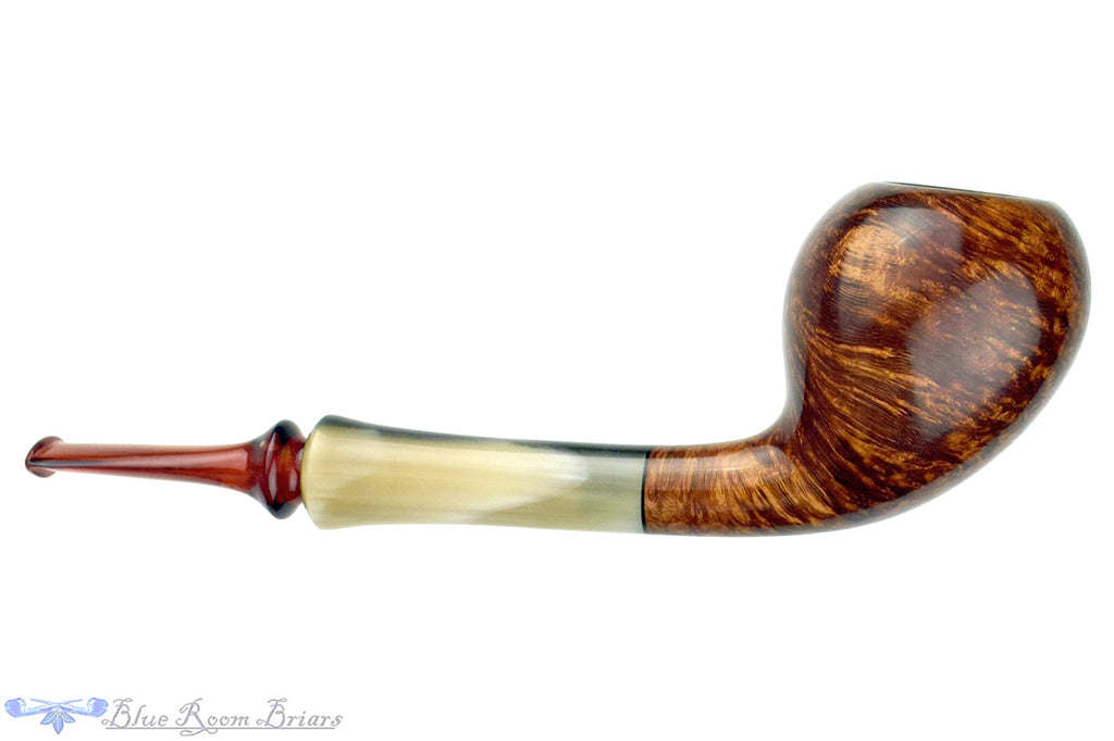 Blue Room Briars is proud to present this Chris Morgan Pipe High-Contrast Pear with Horn and Amberite