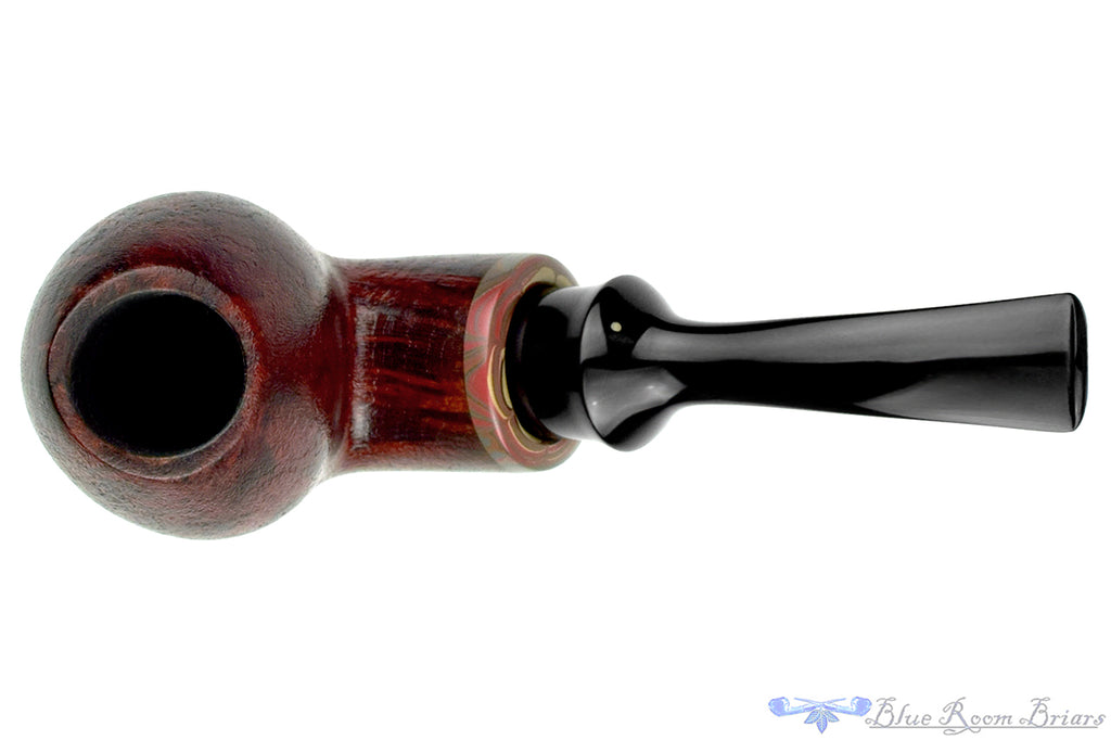 Blue Room Briars is proud to present this Chris Morgan Pipe Bent Satin Blast Reverse Calabash with Brindle