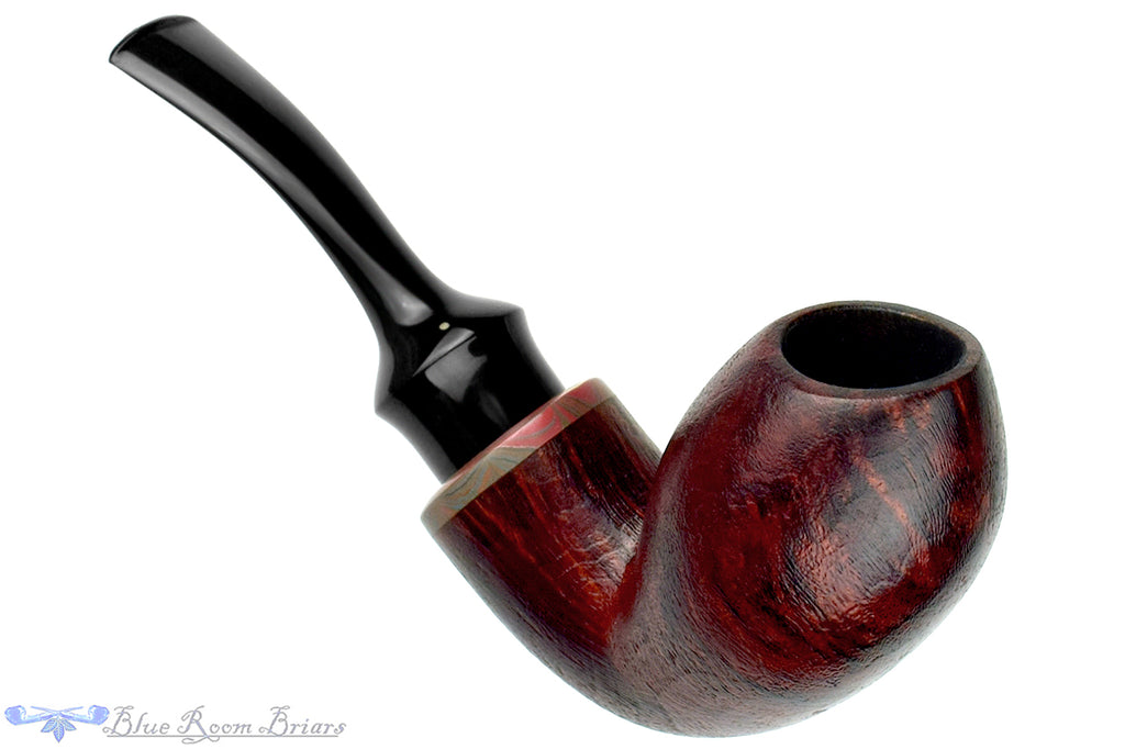 Blue Room Briars is proud to present this Chris Morgan Pipe Bent Satin Blast Reverse Calabash with Brindle