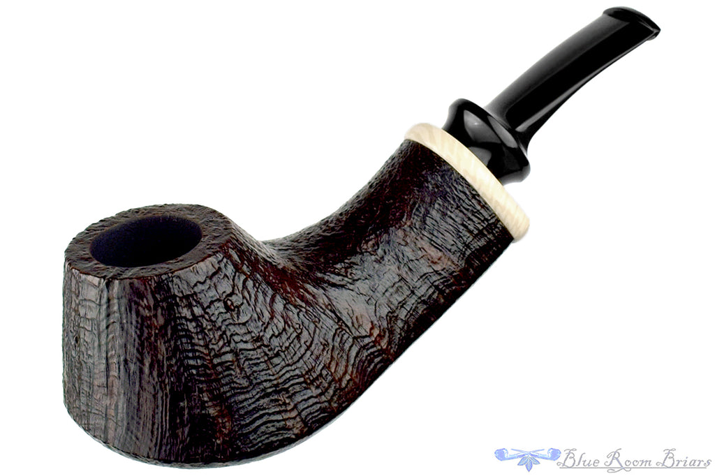 Blue Room Briars is proud to present this C. Martin Pipe by Chris Mattioda Bent Sandblast Volcano Sitter with Ivorite