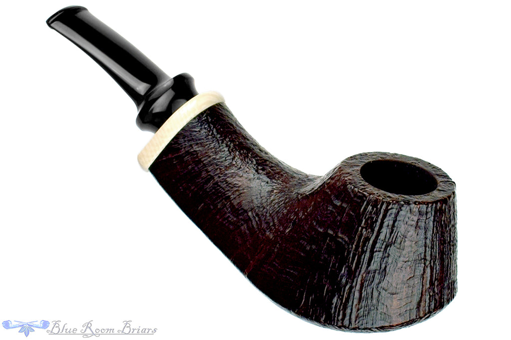 Blue Room Briars is proud to present this C. Martin Pipe by Chris Mattioda Bent Sandblast Volcano Sitter with Ivorite