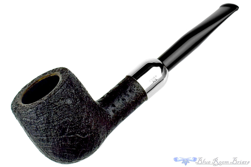 Blue Room Briars is proud to present this Jerry Crawford Pipe Black Blast Billiard with Silver and Military Mount