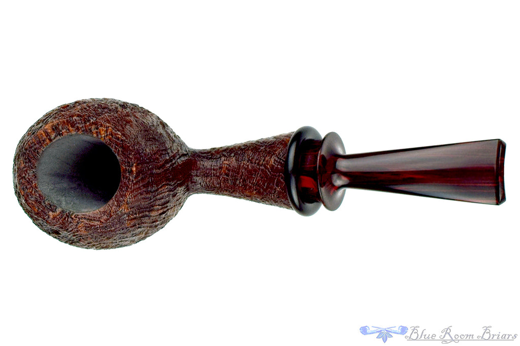 Blue Room Briars is proud to present this Bill Shalosky Pipe 781 Bent Sandblast Acorn with Gaboon Ebony and Brindle