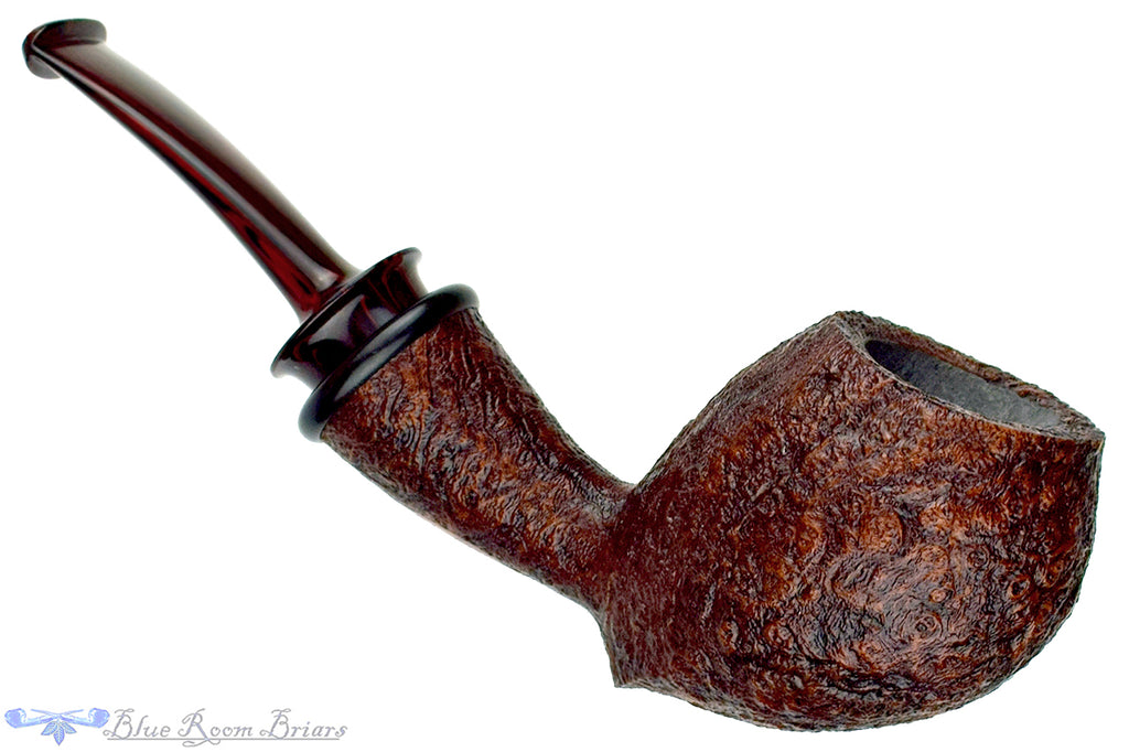 Blue Room Briars is proud to present this Bill Shalosky Pipe 781 Bent Sandblast Acorn with Gaboon Ebony and Brindle