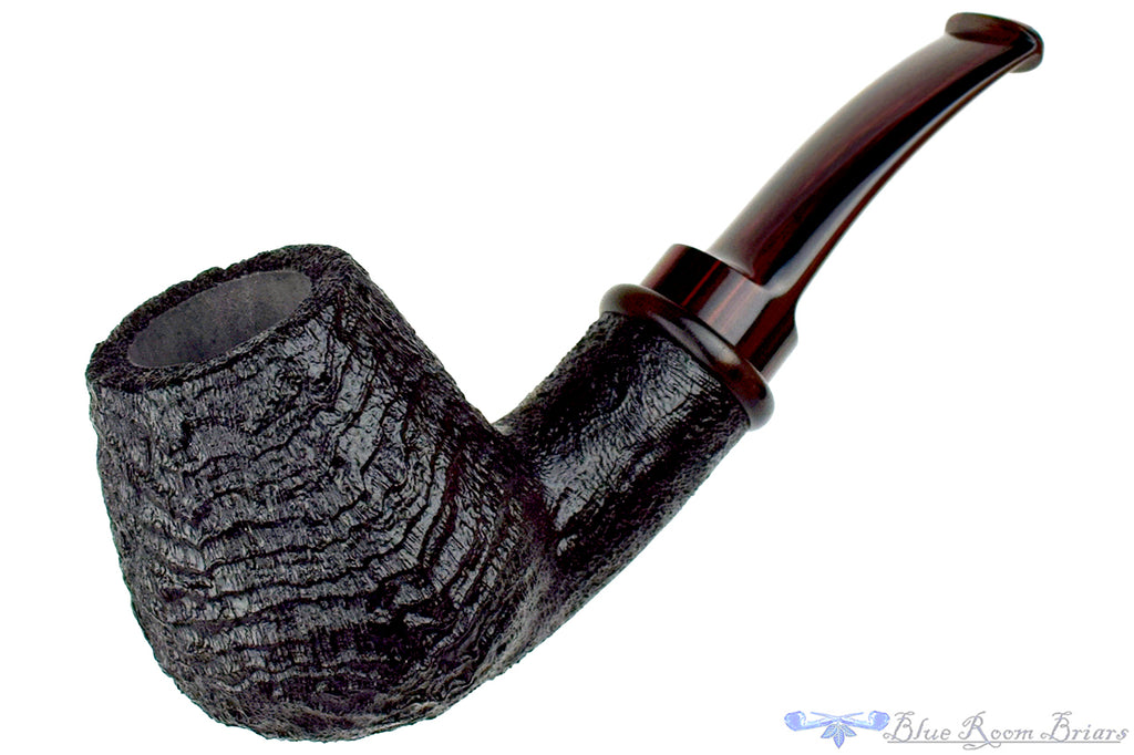 Blue Room Briars is proud to present this Bill Shalosky Pipe 782 Bent Black Blast Billiard with Guinea Ebony and Brindle