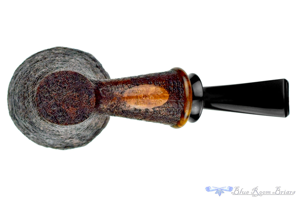 Blue Room Briars is proud to present this Bill Shalosky Pipe 780 Bent Ring Blast Cherrywood Sitter with Plateau and Cocobolo