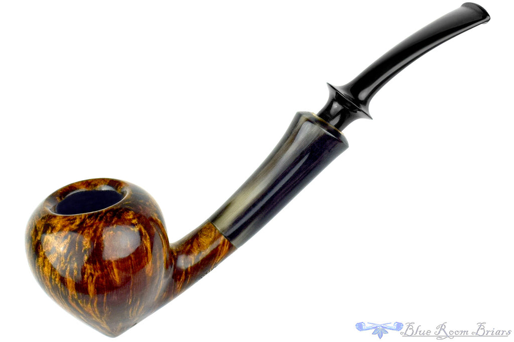 Blue Room Briars is proud to present this George Boyadjiev Pipe 824 Grade A Bent Acorn with Buffalo Horn Shank