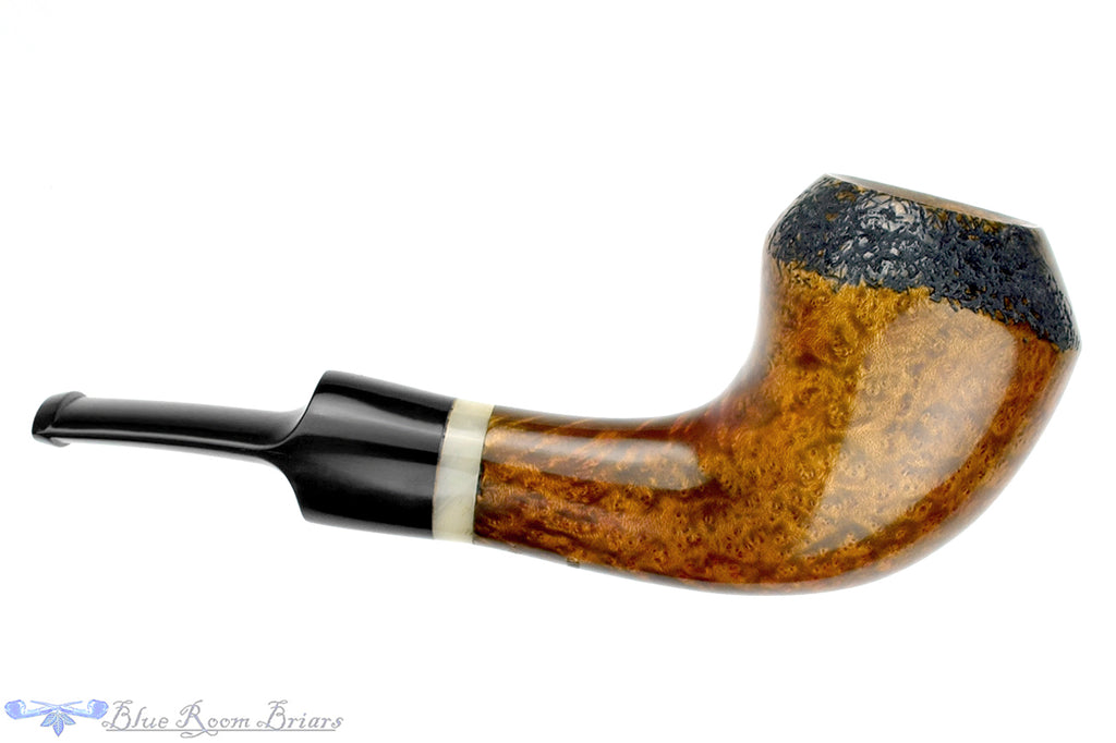 Blue Room Briars is proud to present this Ron Smith Pipe "Mason" Spot Carved Horn with Acrylic